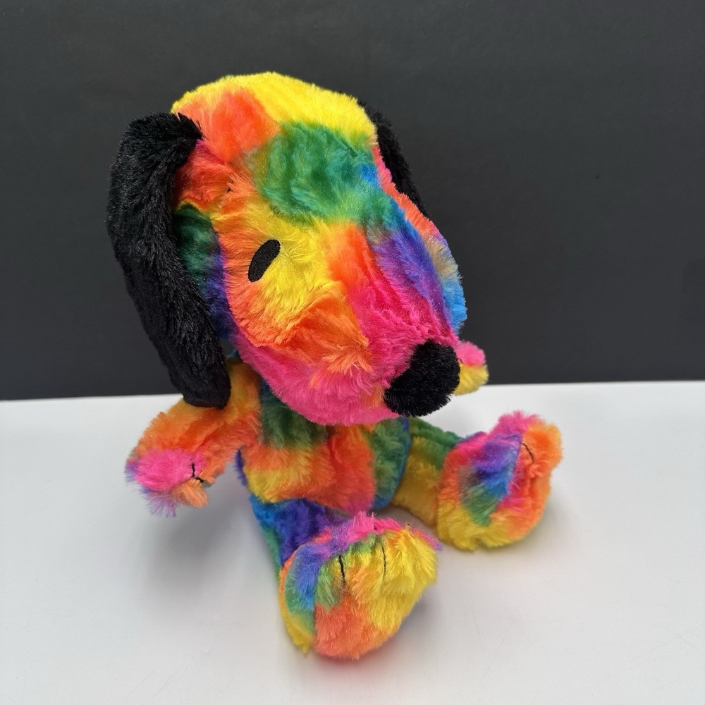 Peanuts Snoopy Rainbow Neon Plush Dog 9" Stuffed Animal Toy Black Ears